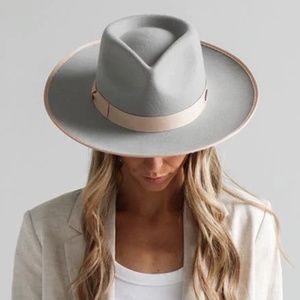 🎩 GIGI PIP HAT -  MONROE RANCHER - LIGHT GREY / TAN TRIM SMALL